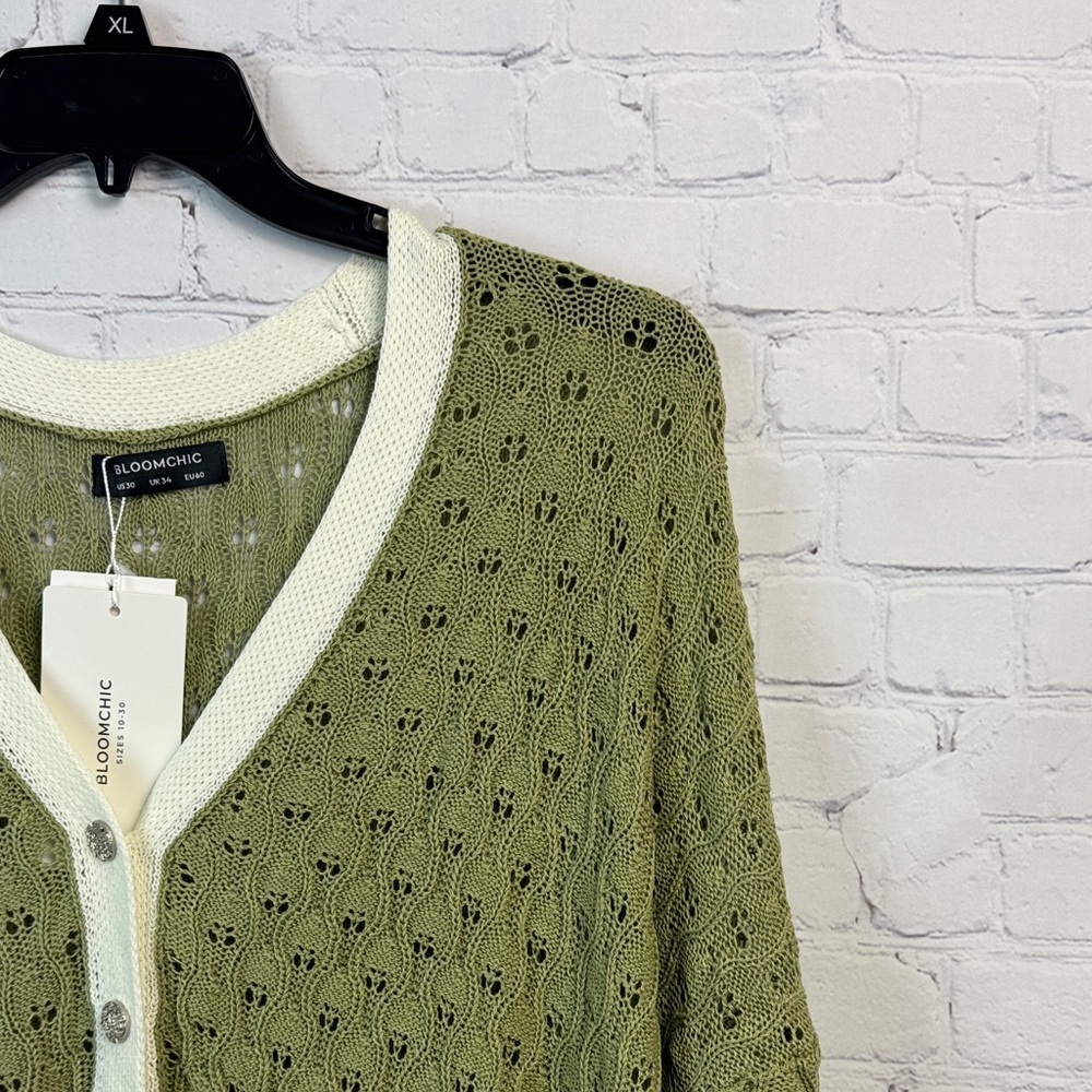 BloomChic Light Green Pointelle Cardigan Plus Size 6X 30 - Picture 3 of 7